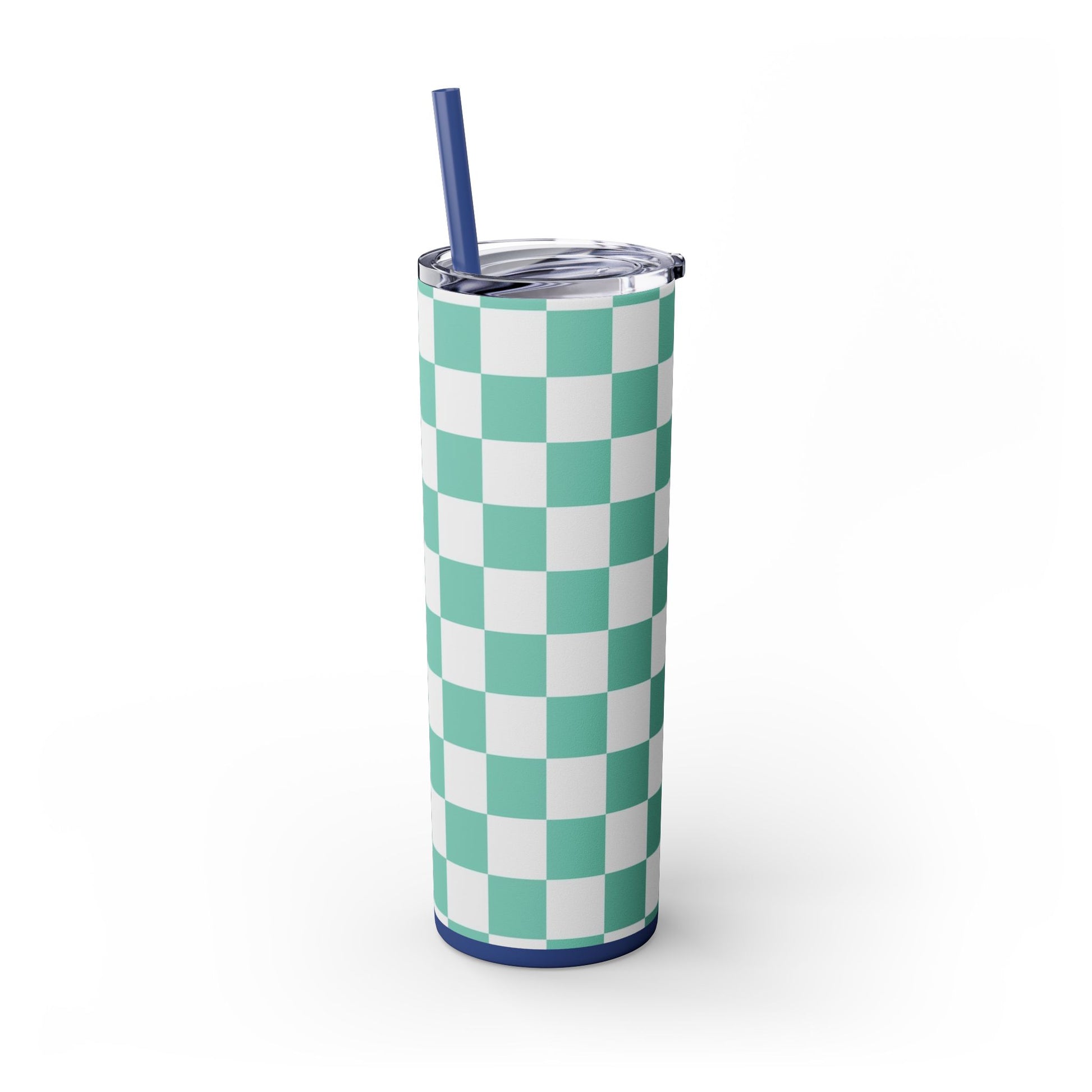 Checkerboard Light Green Skinny Tumbler with Straw, 20oz, Artsulli - Art is Long, Life is Short, Mug, , , , , , , 