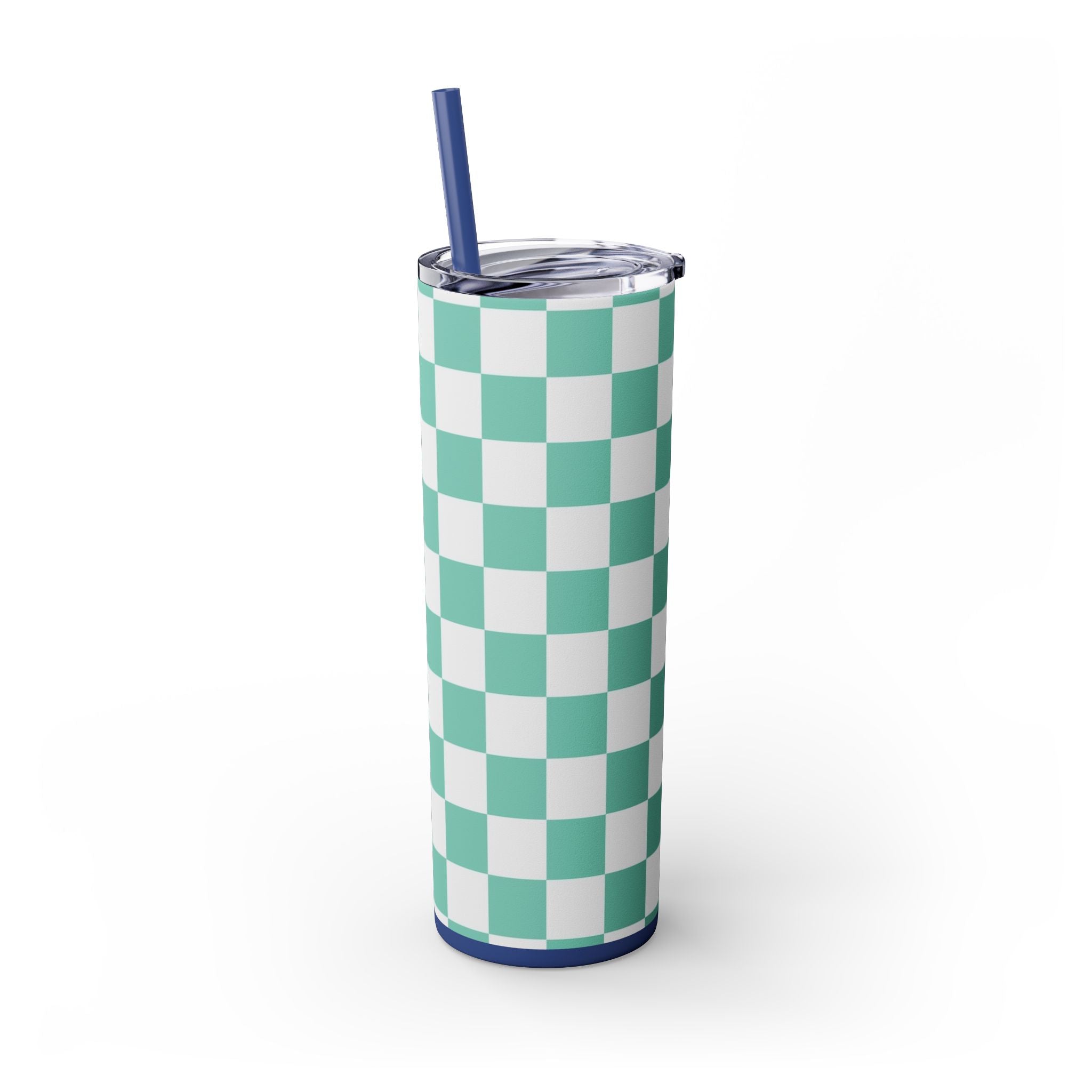 Checkerboard Light Green Skinny Tumbler with Straw, 20oz, Artsulli - Art is Long, Life is Short, Mug, , , , , , , 