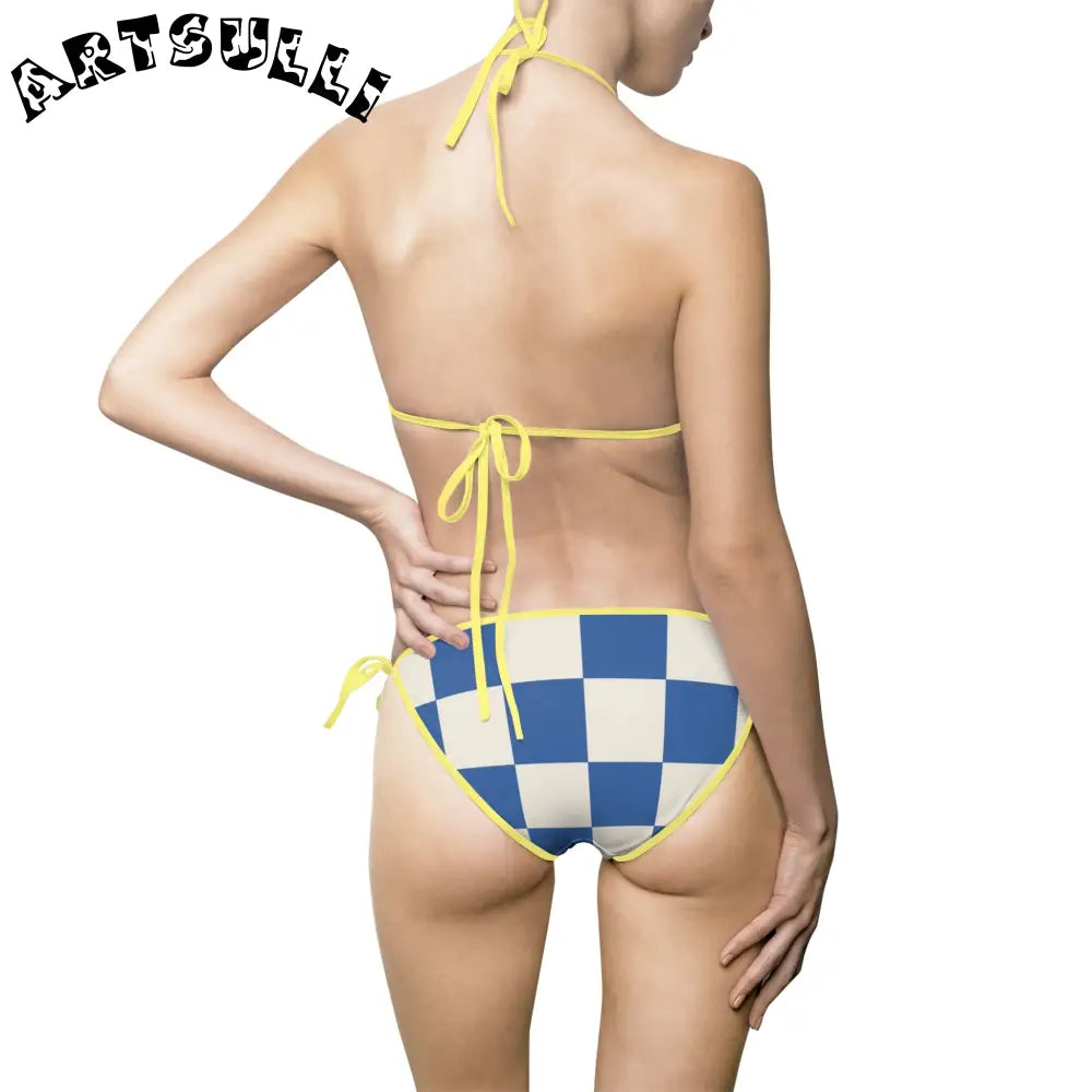 JAKKOUTTHEBXX Checkerboard Blue Women’s Bikini Swimsuit (AOP)