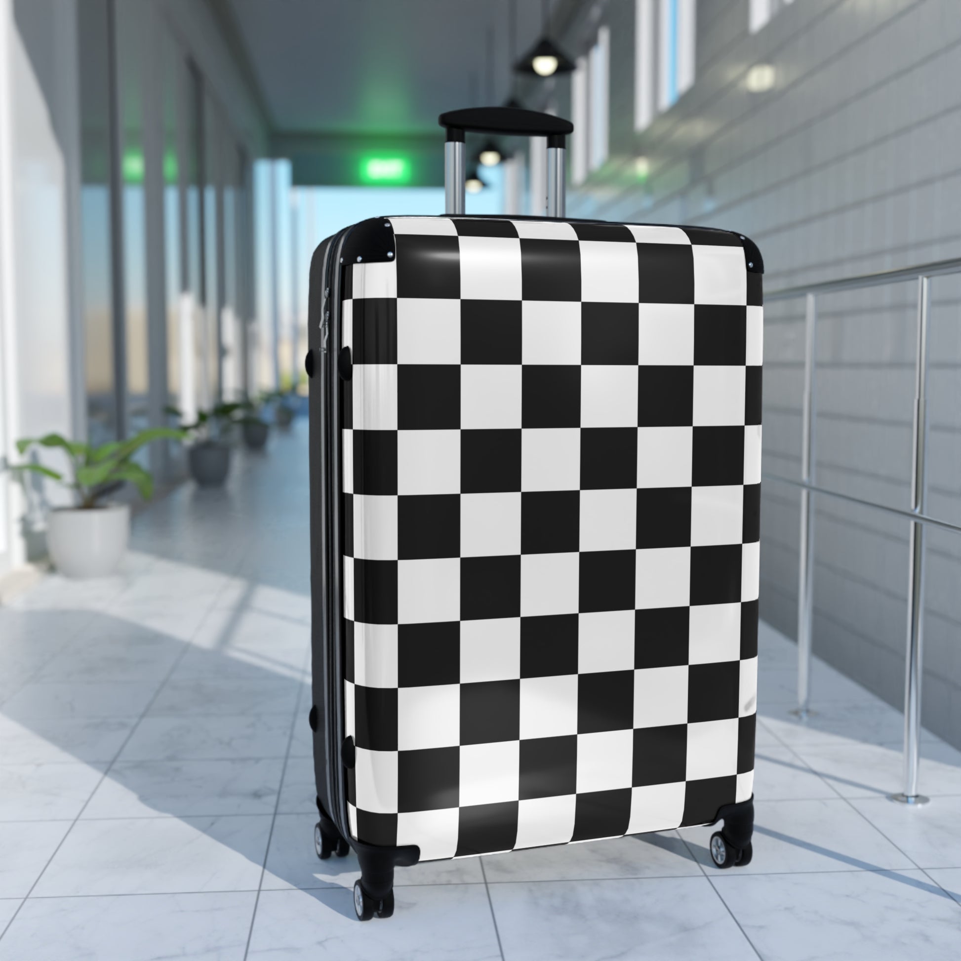 Checkerboard Black and White Suitcase, Artsulli - Art is Long, Life is Short, Bags, , , , , , , 