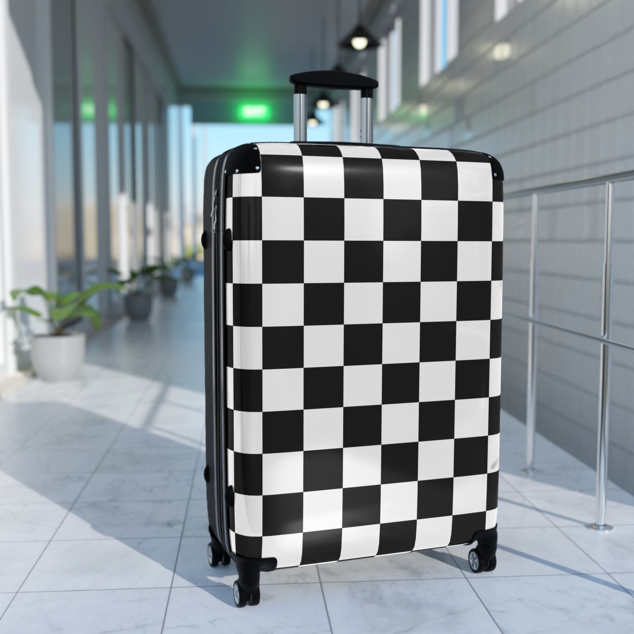 Checkerboard Black and White Suitcase, Artsulli - Art is Long, Life is Short, Bags, , , , , , , 