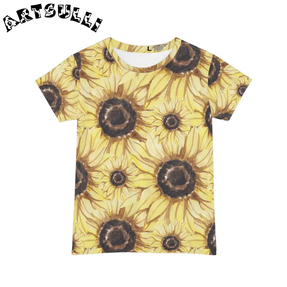 JAKKOUTTHEBXX Retro Anime Sunflower Women’s Short Sleeve Shirt (AOP)