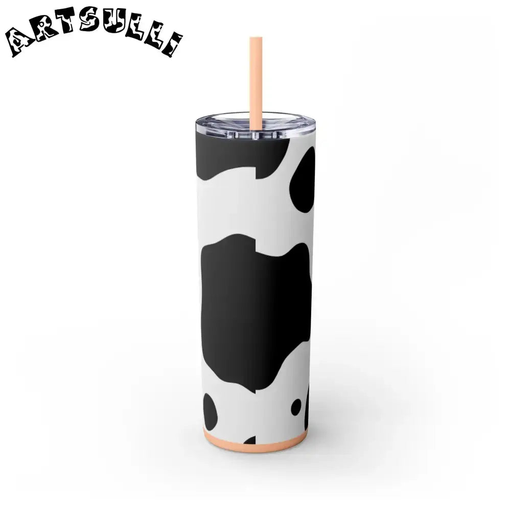 JAKKOUTTHEBXX White cow print skinny tumbler with clear lid
