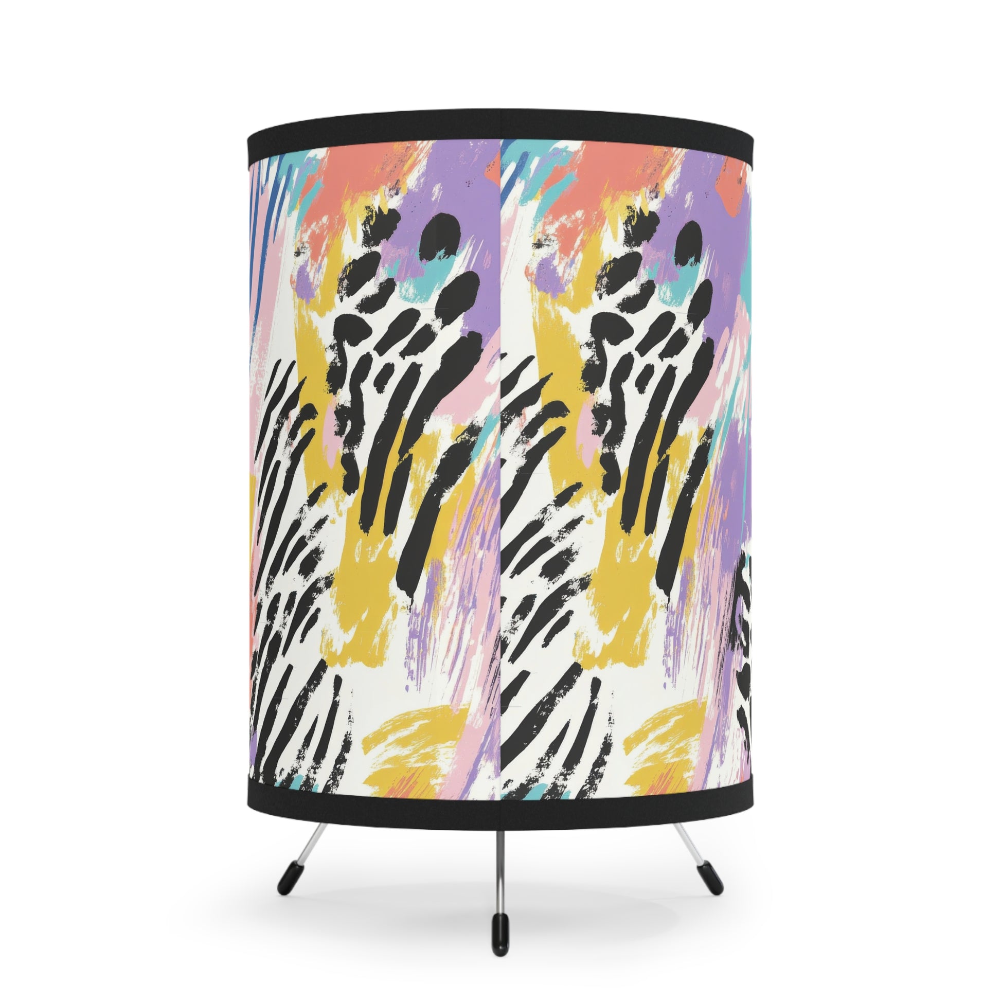 Wild Zebra Stripes x Paint Brush Strokes Multi-Color II Tripod Lamp with High-Res Printed Shade, US\CA plug, Artsulli - Art is Long, Life is Short, Home Decor, , , , , , , 