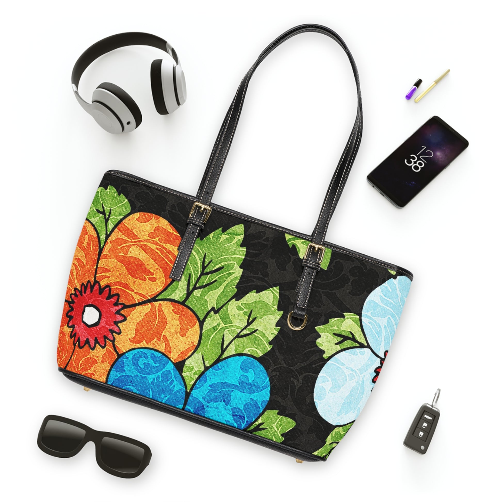 Groovy Black Floral Kl PU Leather Shoulder Bag, Artsulli - Art is Long, Life is Short, Bags, , , , , , , 