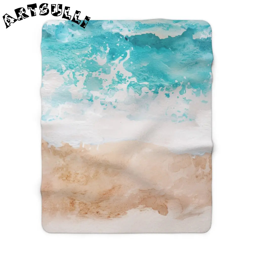 JAKKOUTTHEBXX Turquoise Waves Fleece Blanket JAKKOUTTHEBXX Artsulli