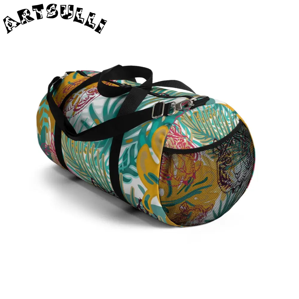 JAKKOUTTHEBXX Tropical Jungle Tigers Brown and Green Duffel Bag
