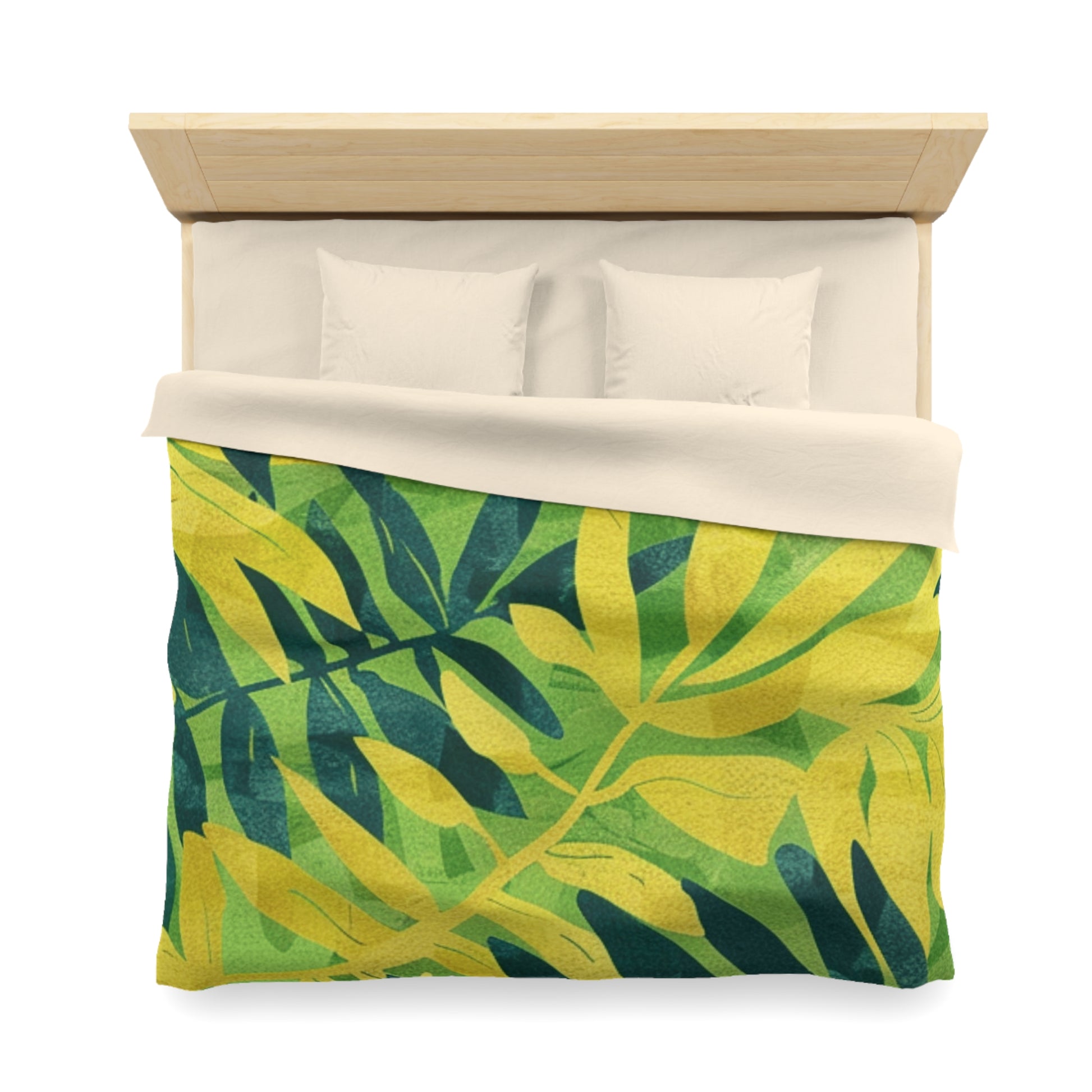 Green Leaf x Yellow Leaf x Tropical x Jungle Microfiber Duvet Cover, Artsulli - Art is Long, Life is Short, Home Decor, , , , , , , 
