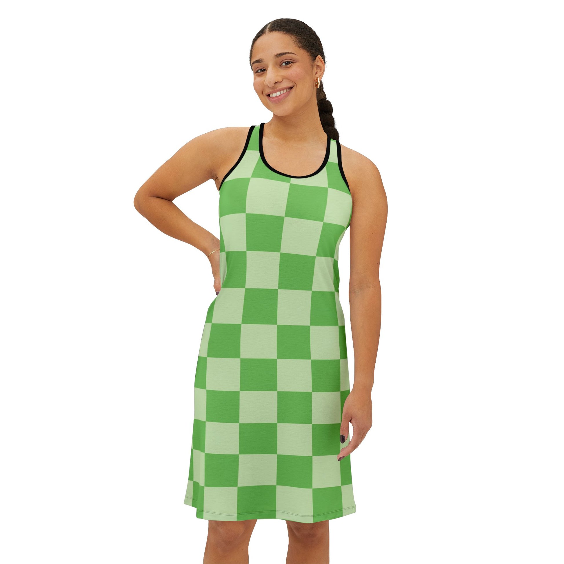 Checkerboard Green Women's Racerback Dress (AOP), Artsulli - Art is Long, Life is Short, Tank Top, , , , , , , 