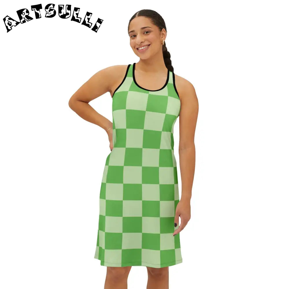 JAKKOUTTHEBXX Checkerboard Green Women’s Racerback Dress (AOP)