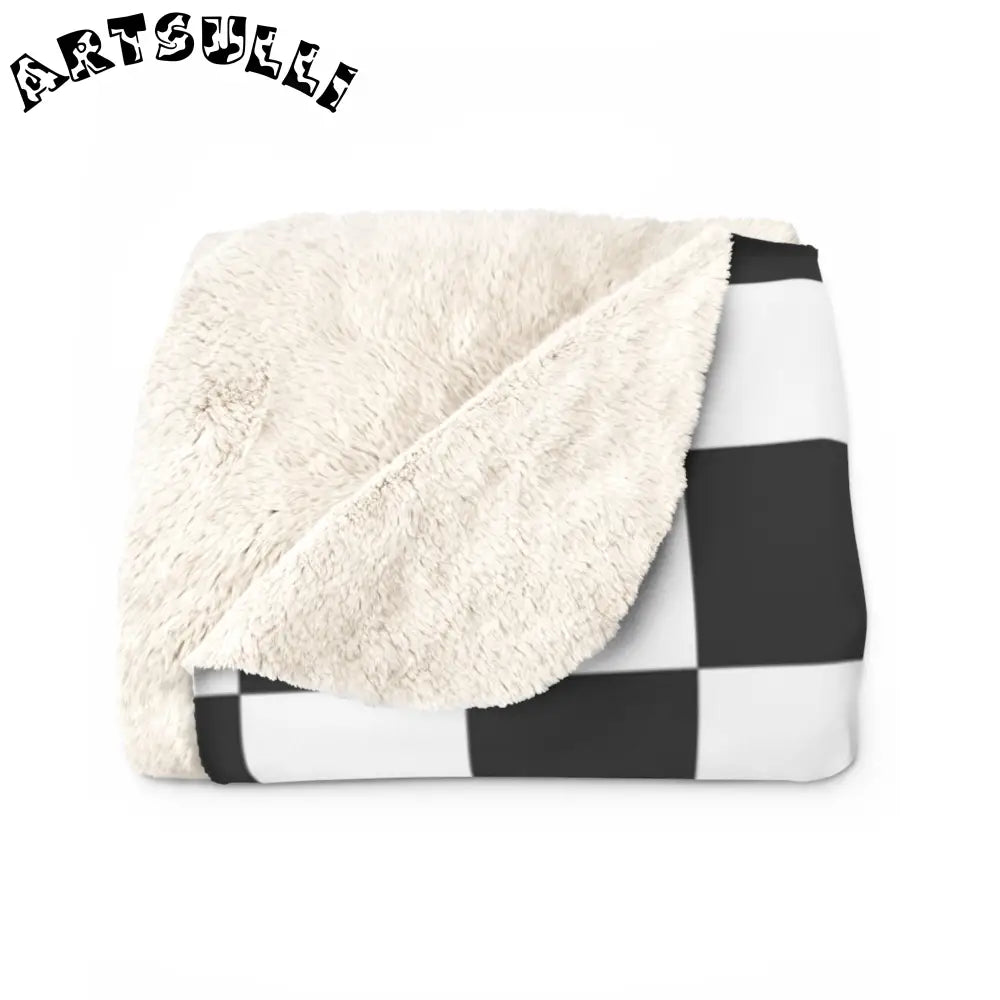 JAKKOUTTHEBXX Checkerboard White and Black Sherpa Fleece Blanket