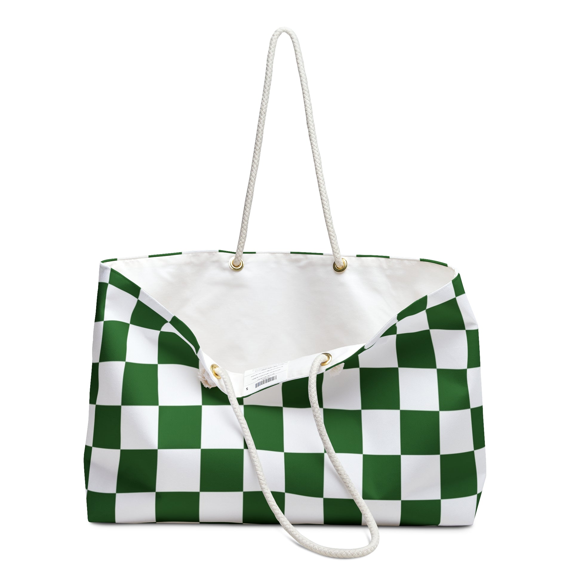 Checkerboard White and Dark Green Weekender Bag, Artsulli - Art is Long, Life is Short, Bags, , , , , , , 