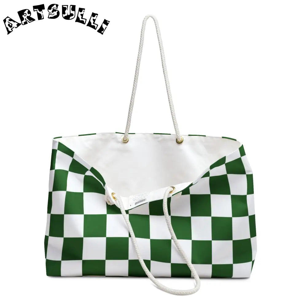 JAKKOUTTHEBXX Checkerboard White and Dark Green Weekender Bag