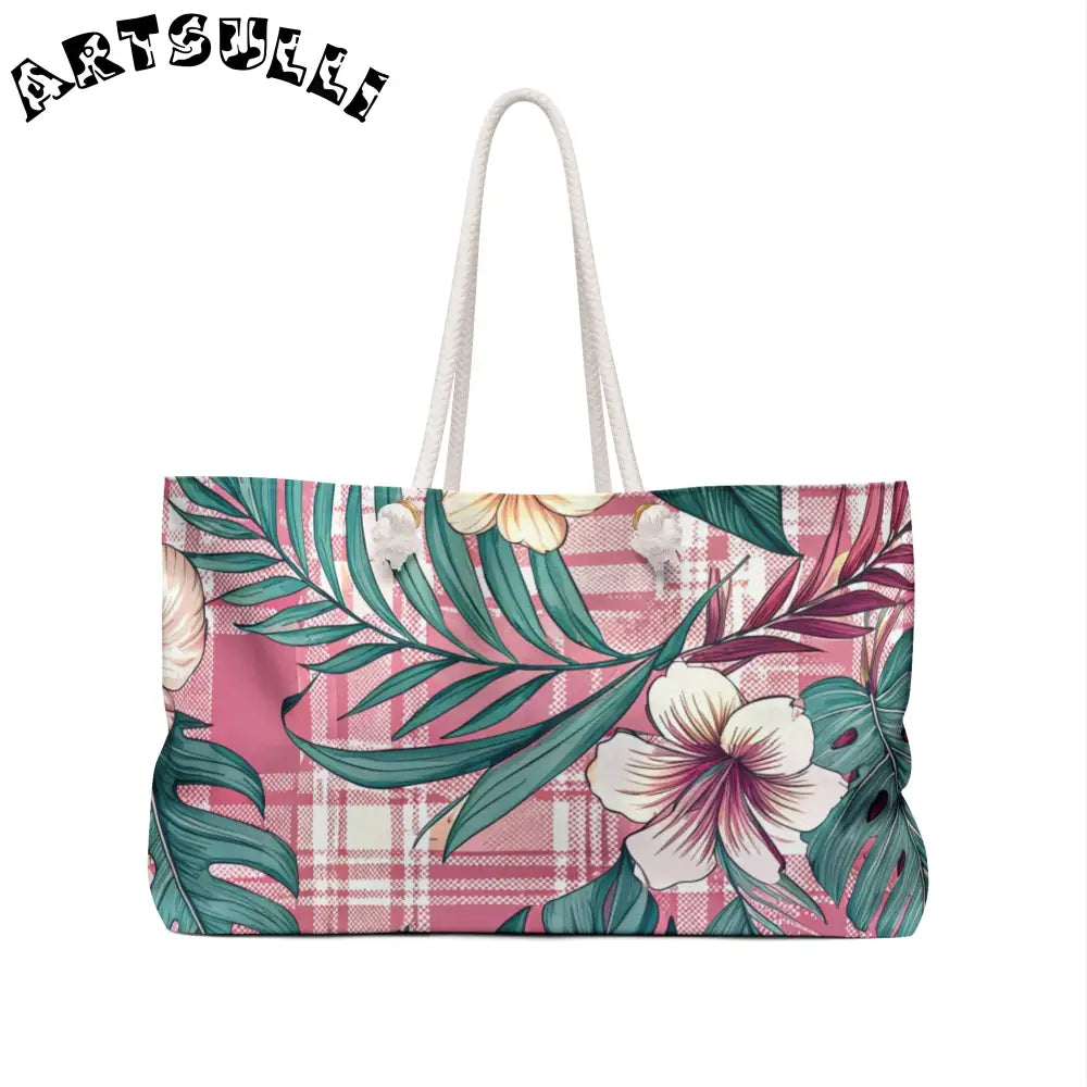 JAKKOUTTHEBXX Plaid x Floral Pink and Green Weekender Bag
