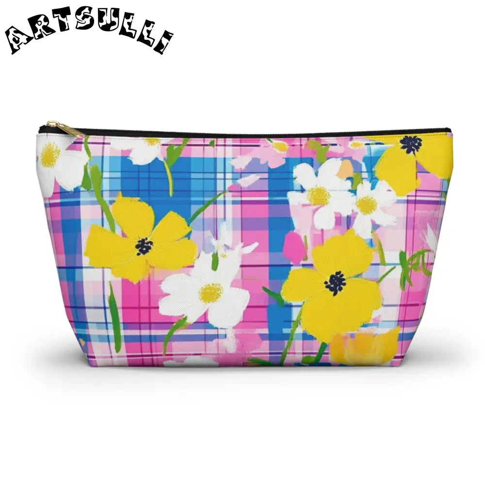 JAKKOUTTHEBXX Plaid Garden Pink and Purple Accessory Pouch w