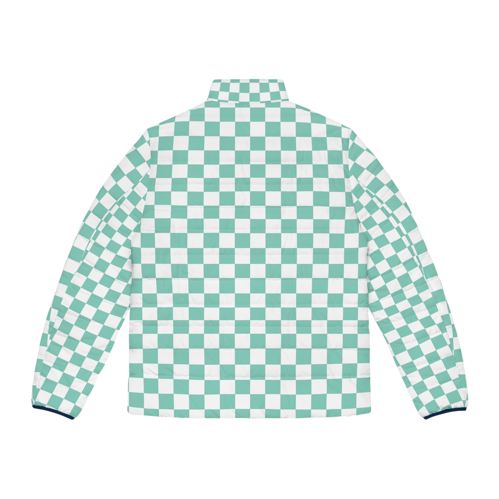 Checkerboard Light Green Men's Puffer Jacket (AOP), Artsulli - Art is Long, Life is Short, All Over Prints, , , , , , , 