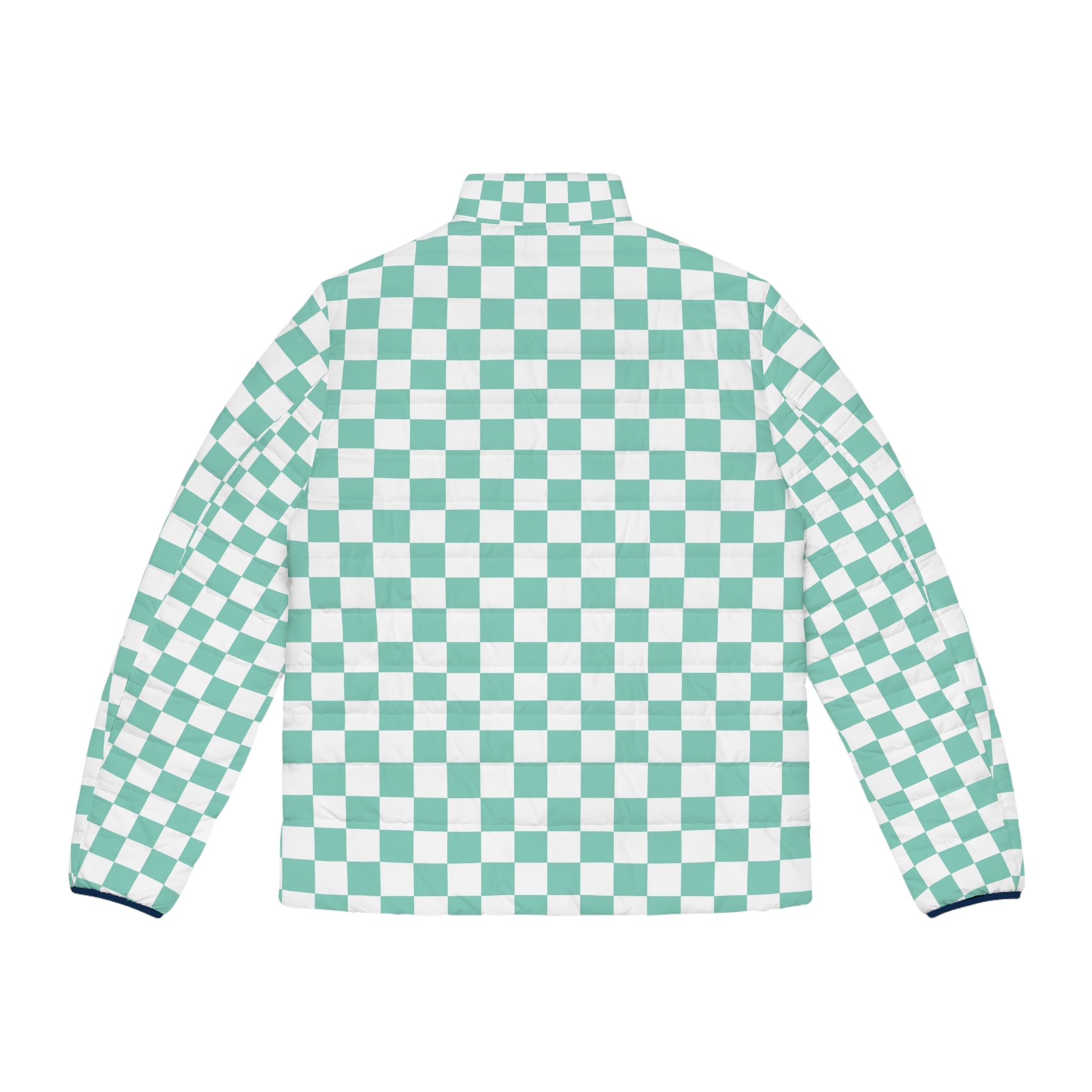 Checkerboard Light Green Men's Puffer Jacket (AOP), Artsulli - Art is Long, Life is Short, All Over Prints, , , , , , , 