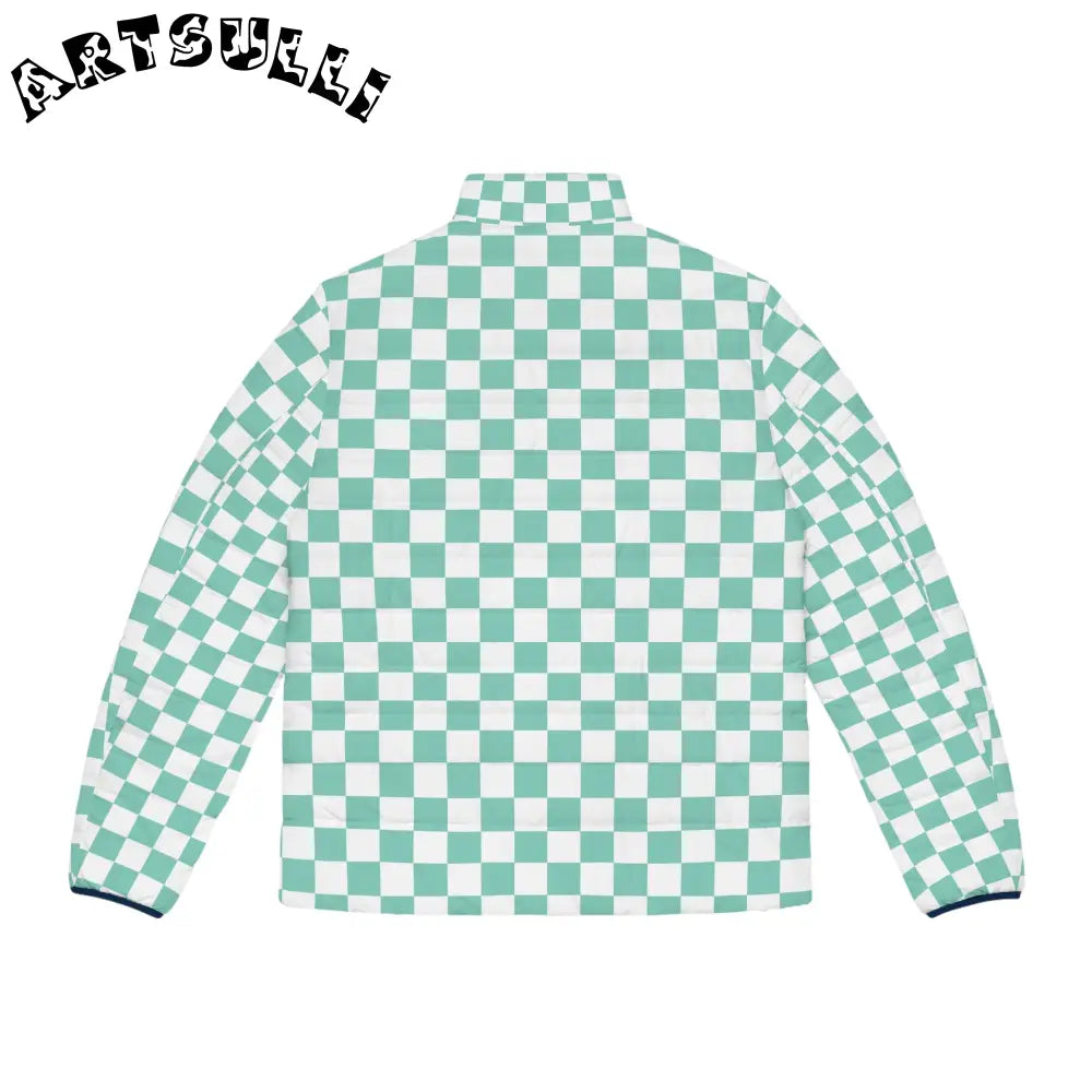 JAKKOUTTHEBXX Checkerboard Light Green Men’s Puffer Jacket (AOP)