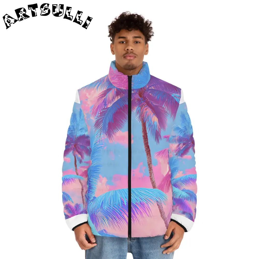 JAKKOUTTHEBXX Ethereal Pastel Palms Men’s Puffer Jacket (AOP)