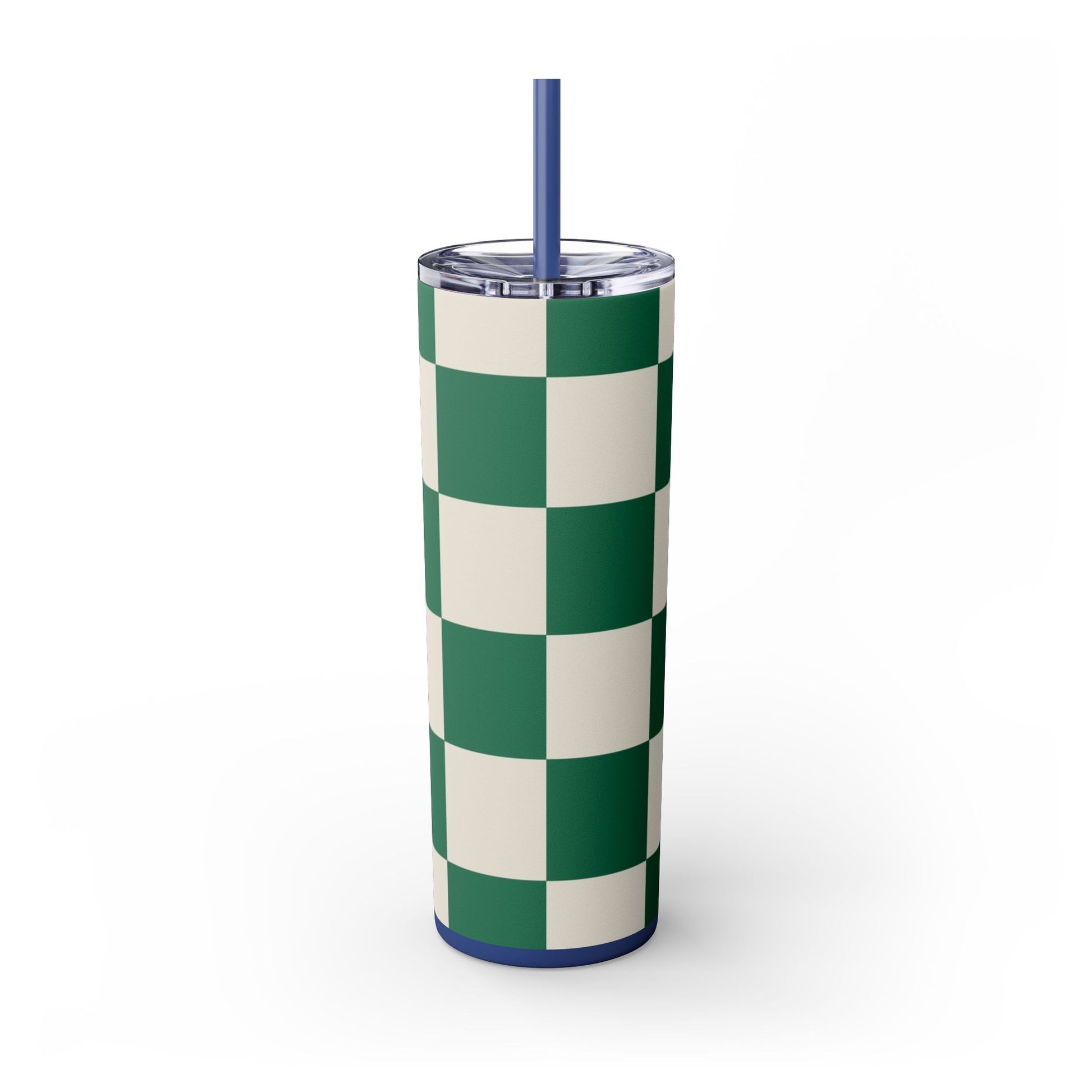 Checkerboard Dark Green Skinny Tumbler with Straw, 20oz, Artsulli - Art is Long, Life is Short, Mug, , , , , , , 