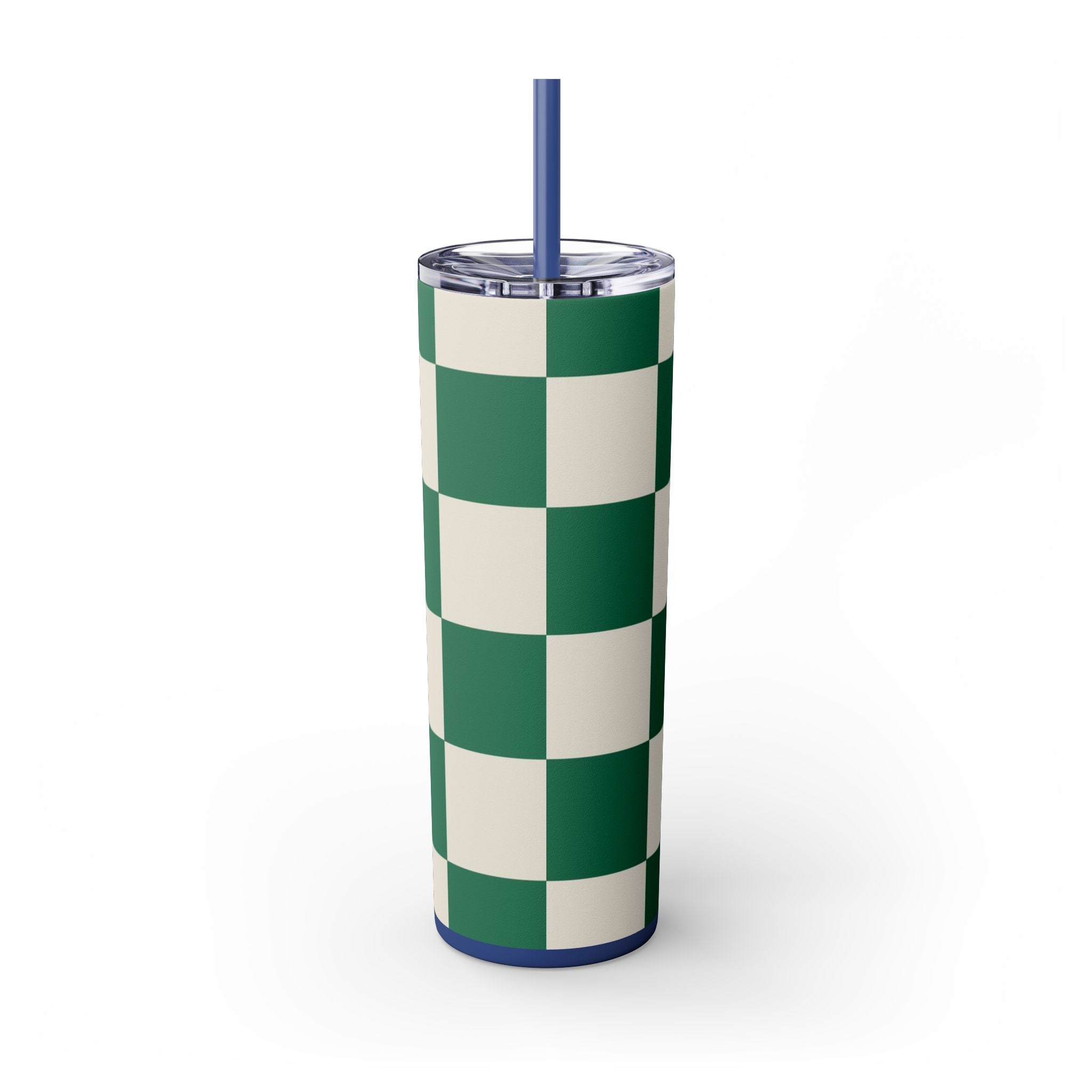 Checkerboard Dark Green Skinny Tumbler with Straw, 20oz, Artsulli - Art is Long, Life is Short, Mug, , , , , , , 