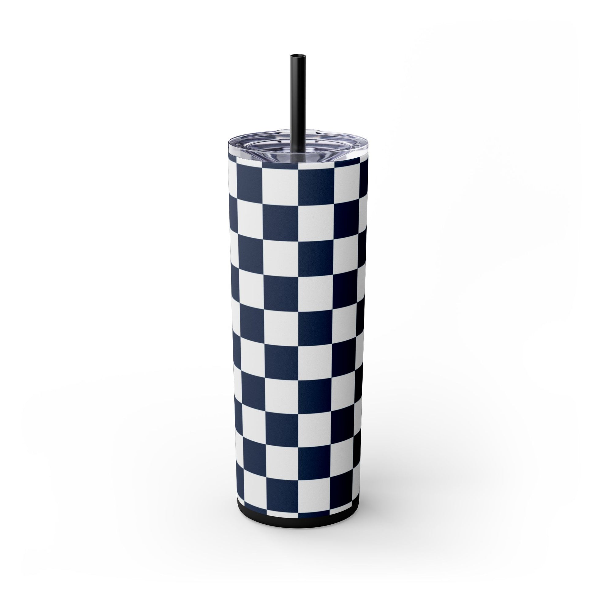Checkerboard White and Navy Blue Skinny Tumbler with Straw, 20oz, Artsulli - Art is Long, Life is Short, Mug, Finish, Matte, Color, Black, Size, 20oz, 48888515914522630768