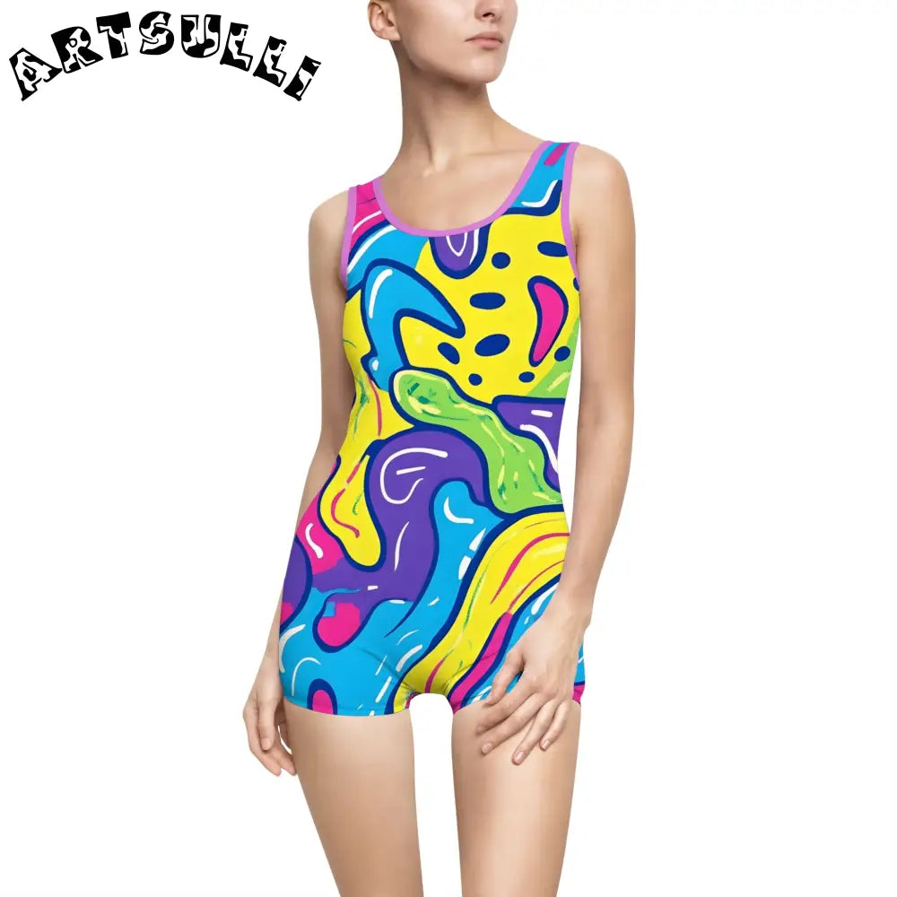 JAKKOUTTHEBXX Colorful Abstract Print Boyleg One-Piece 2025