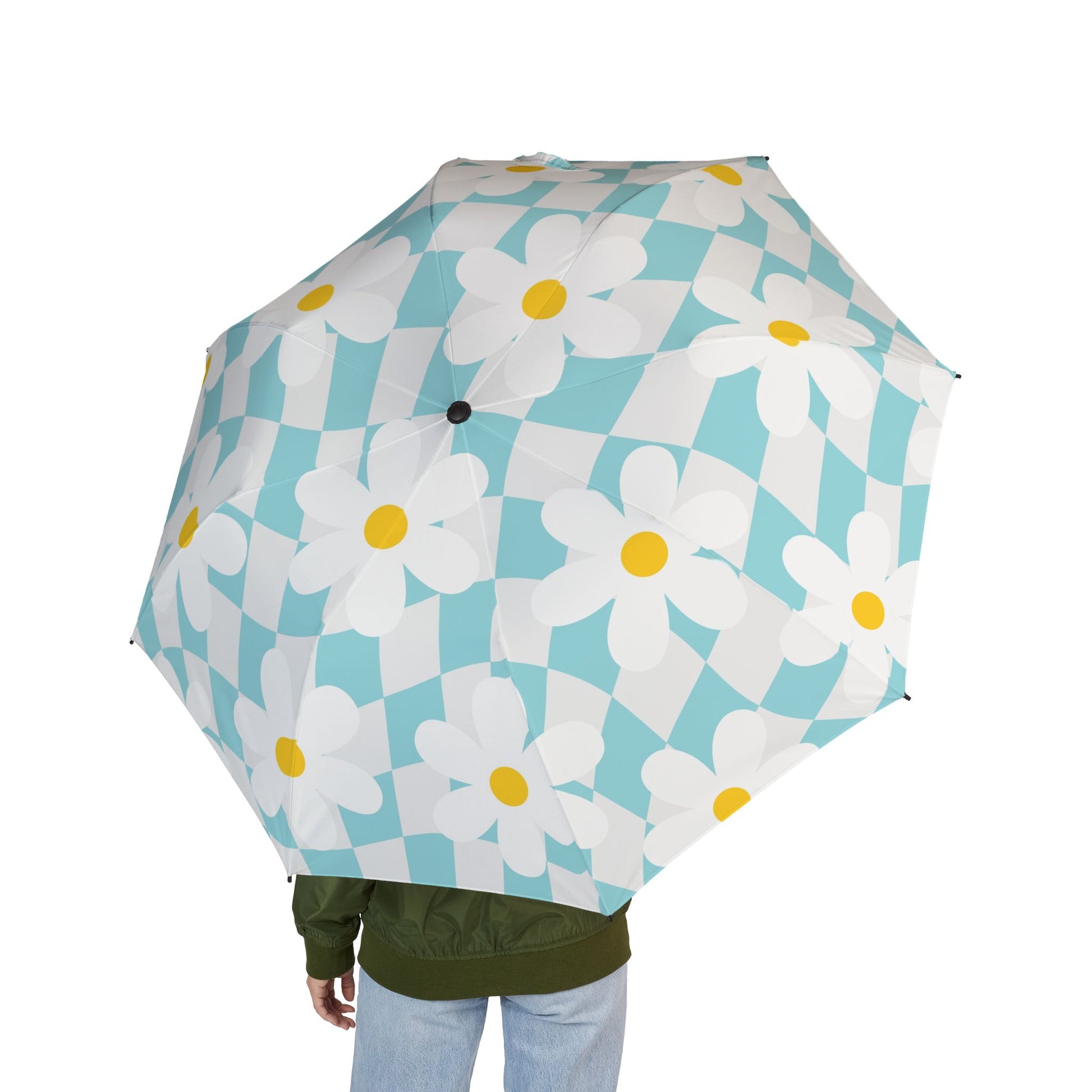 Trippy Check Garden Semi-Automatic Foldable Umbrella, Artsulli - Art is Long, Life is Short, Accessories, , , , , , , 