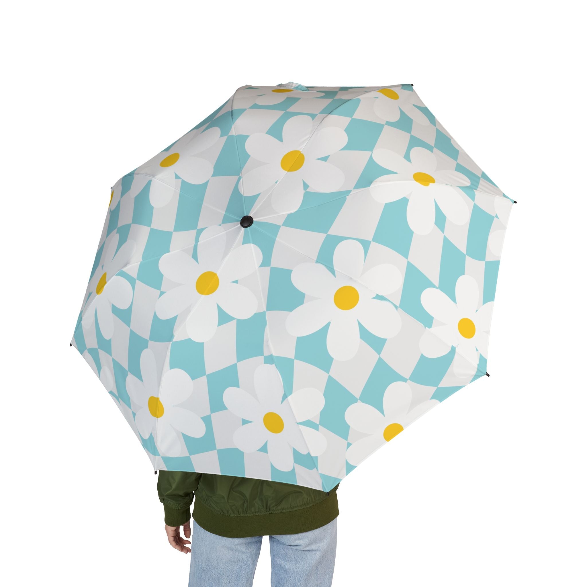 Trippy Check Garden Semi-Automatic Foldable Umbrella, Artsulli - Art is Long, Life is Short, Accessories, , , , , , , 