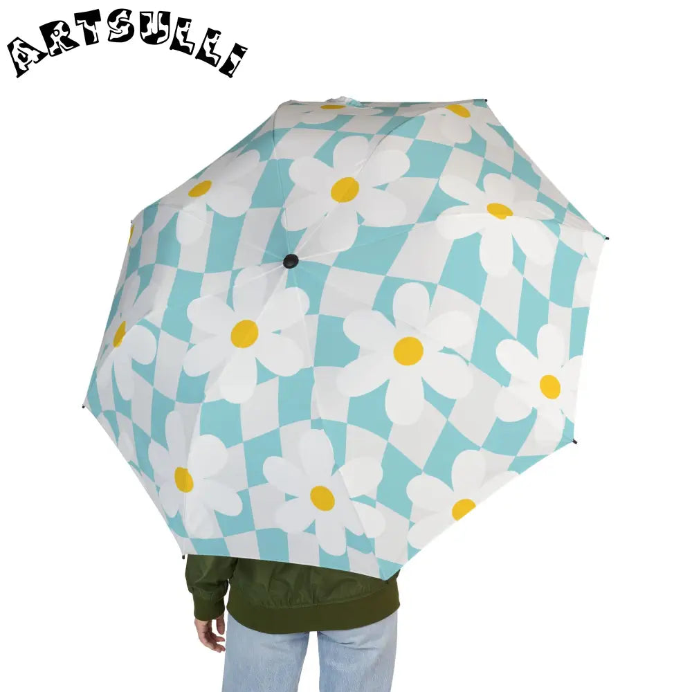 JAKKOUTTHEBXX Trippy Check Garden Semi-Automatic Foldable Umbrella
