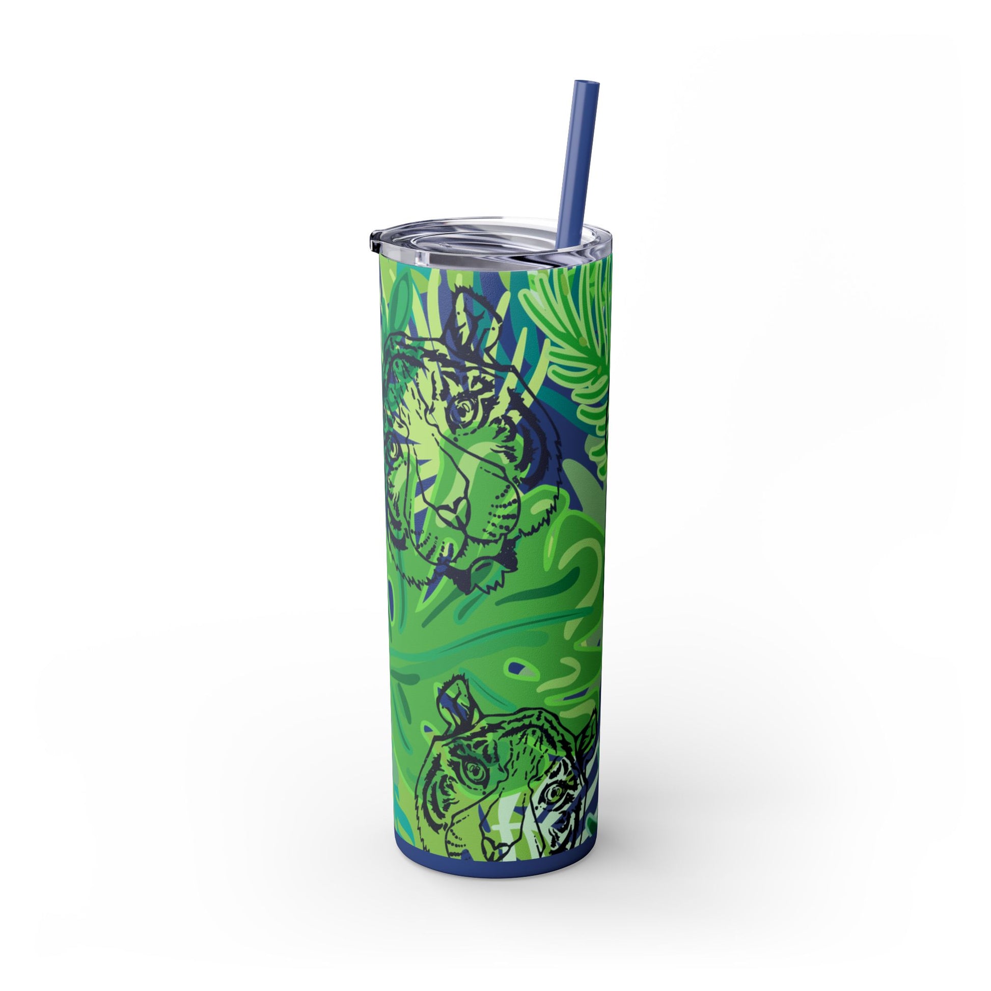 Tropical Jungle Tigers Green Skinny Tumbler with Straw, 20oz, Artsulli - Art is Long, Life is Short, Mug, , , , , , , 