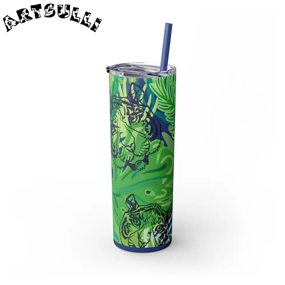 JAKKOUTTHEBXX Tropical Jungle Tigers Green Skinny Tumbler with Straw