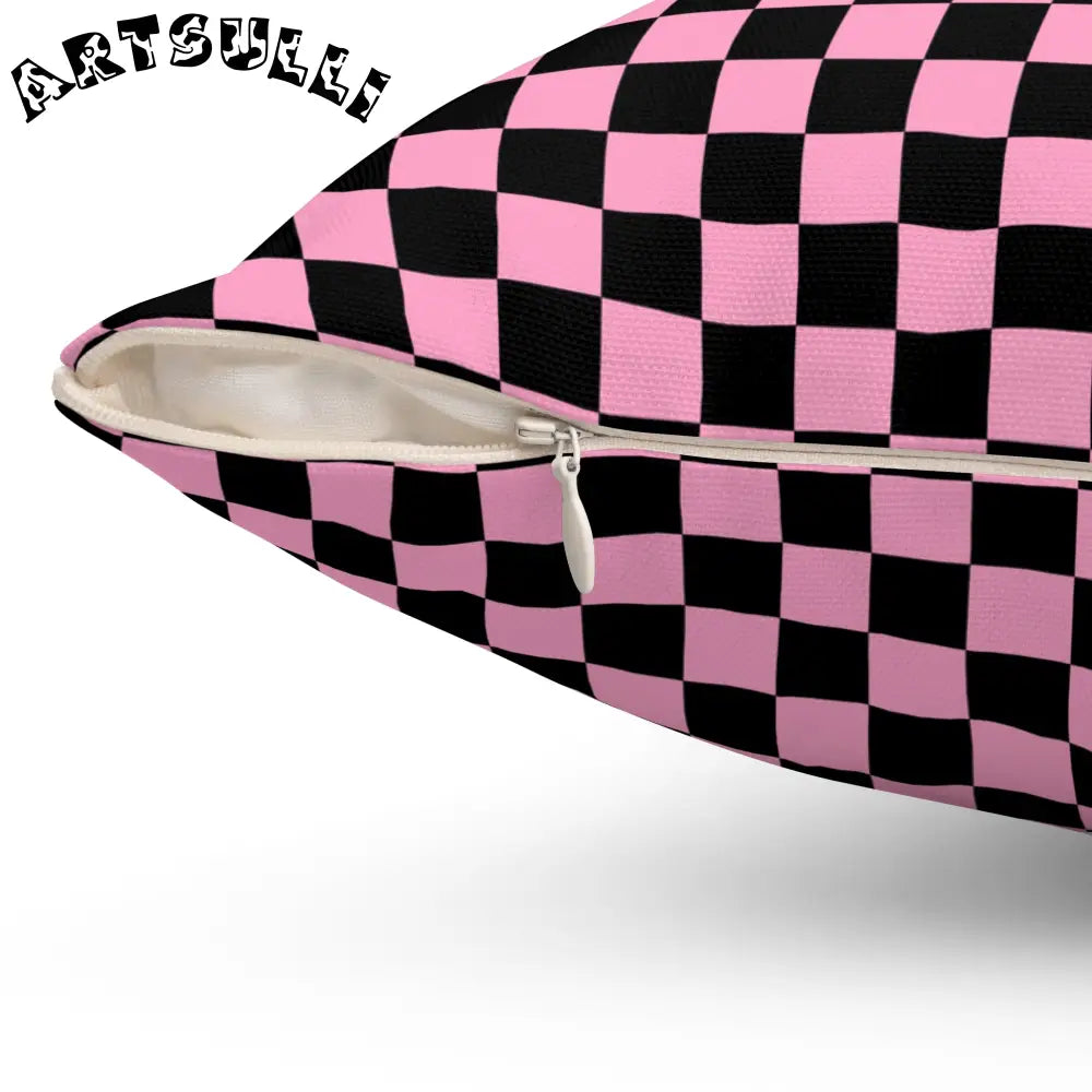 JAKKOUTTHEBXX Checkerboard II Black and Pink Spun Polyester Square