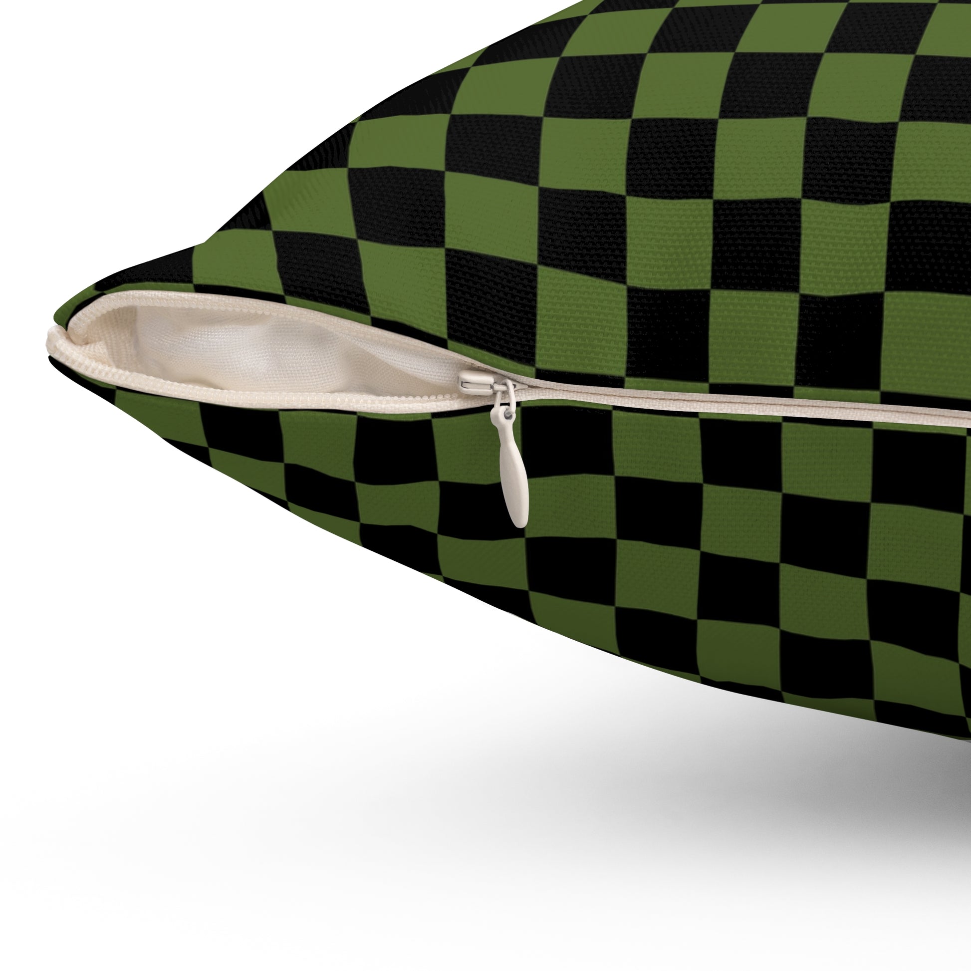 Checkerboard Olive Green and Black Spun Polyester Square Pillow, Artsulli - Art is Long, Life is Short, Home Decor, , , , , , , 