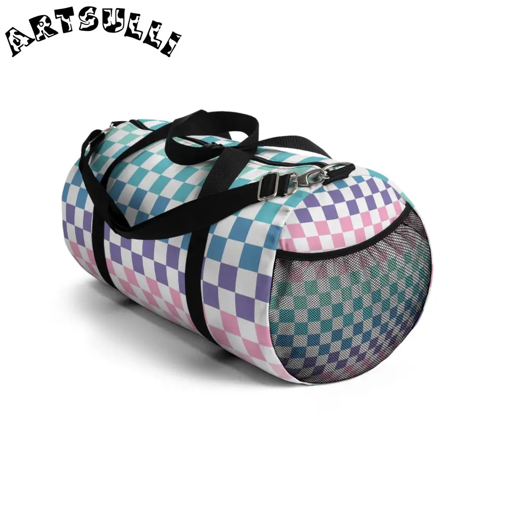 JAKKOUTTHEBXX Vaporwave Rainbow Checkerboard Multi-Color Duffel Bag