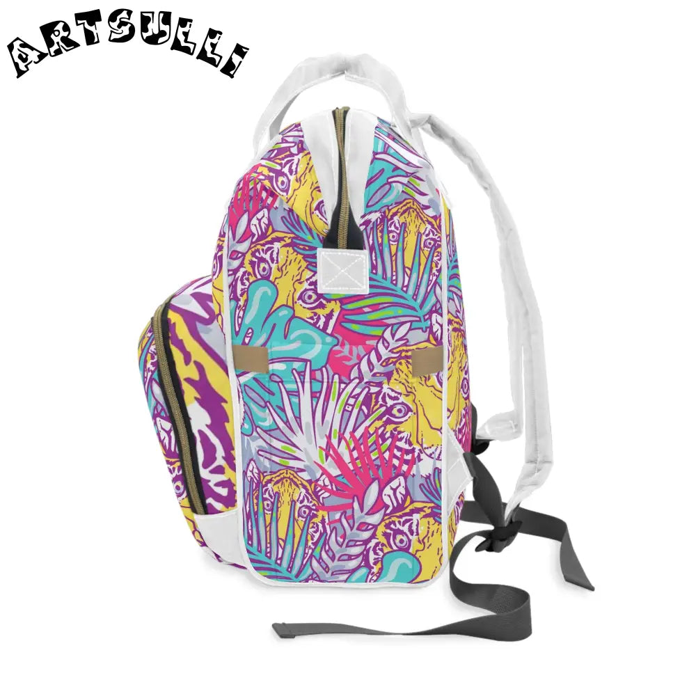 JAKKOUTTHEBXX Tropical Floral Tigers Torquise and Purple