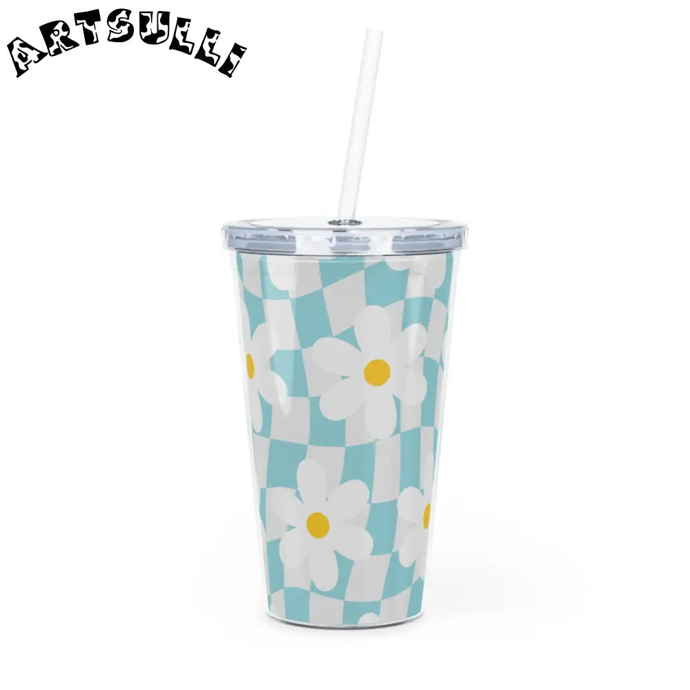JAKKOUTTHEBXX Trippy Check Garden Plastic Tumbler with Straw