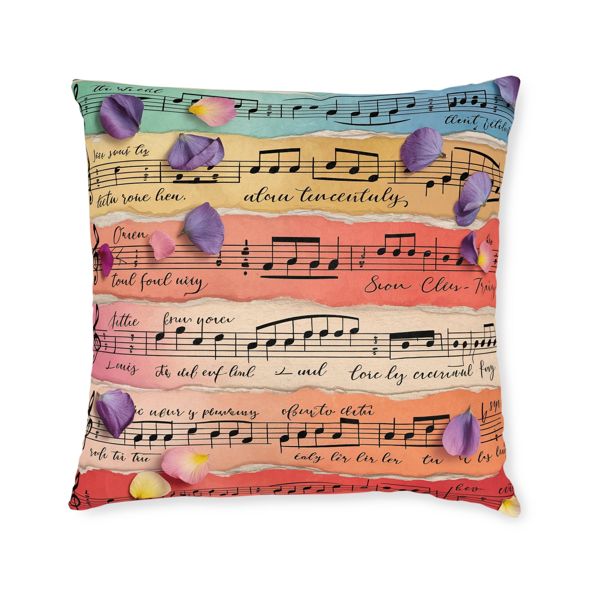 Torn Type Beat Sheet Music Multi-Color Square Pillow, Artsulli - Art is Long, Life is Short, Home Decor, Size, 22" × 22", , , , , 16314378313825646707