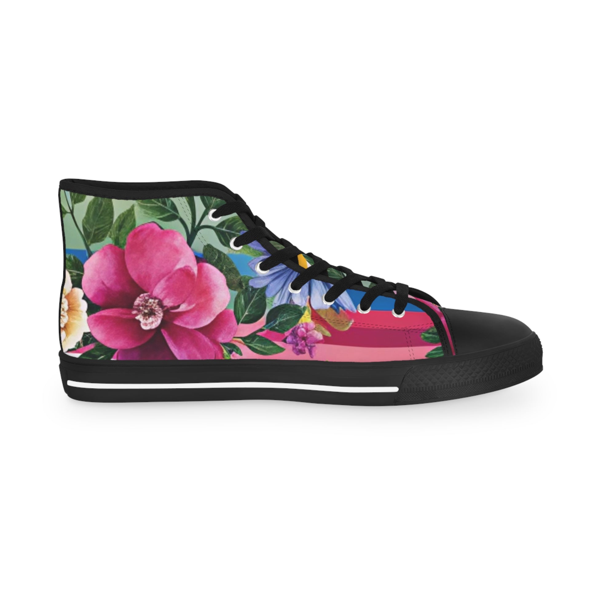 Floral Stripe 4K Men's High Top Sneakers, Artsulli - Art is Long, Life is Short, Shoes, , , , , , , 