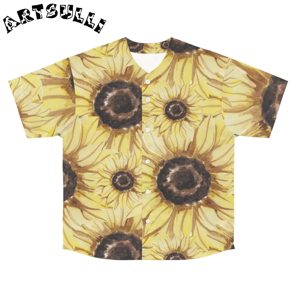 JAKKOUTTHEBXX Retro Anime Sunflower Men’s Baseball Jersey (AOP)