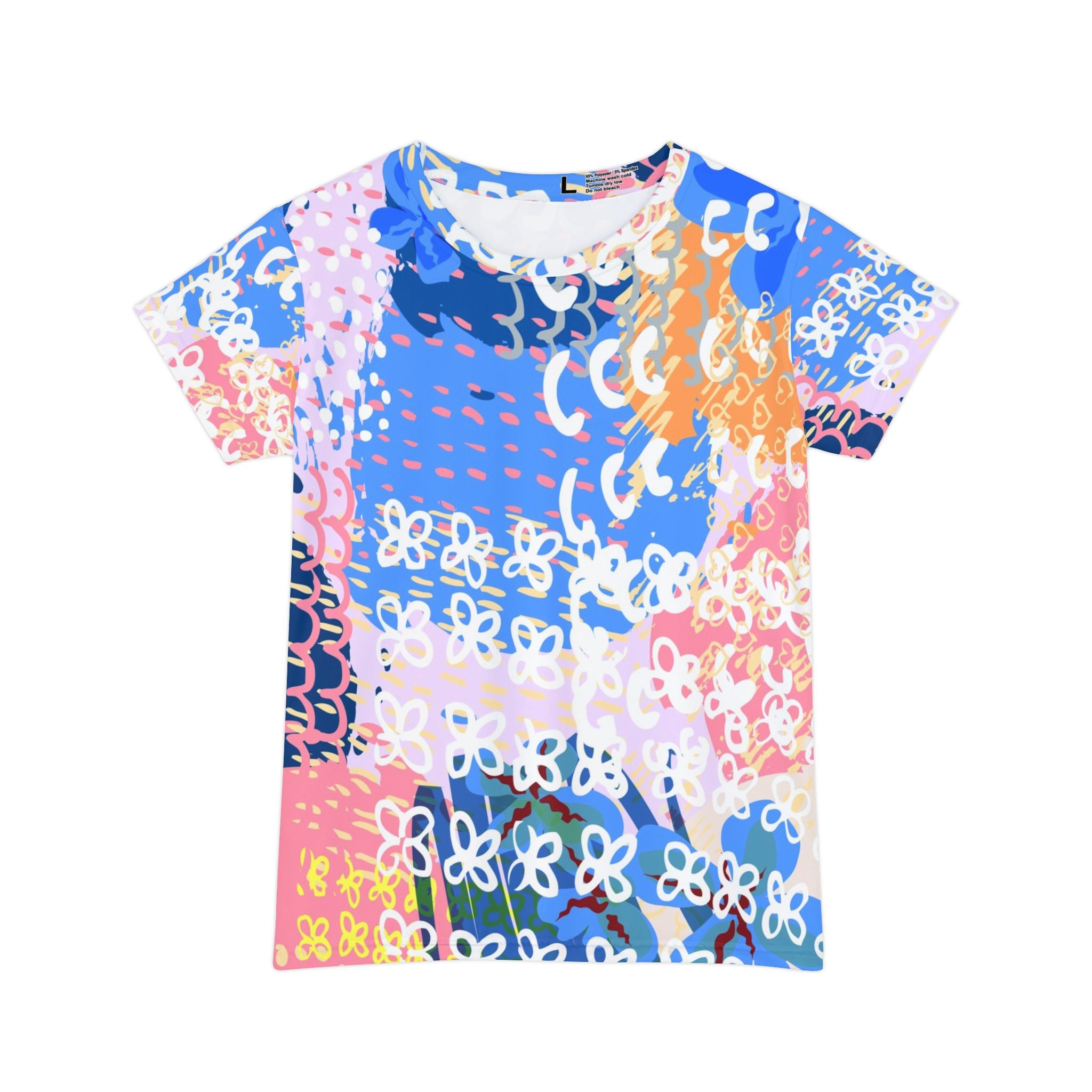 Flowers x Doodles x Hearts Multi-Color Women's Short Sleeve Shirt (AOP), Artsulli - Art is Long, Life is Short, All Over Prints, Size, XS, , , , , 31457641669311974312
