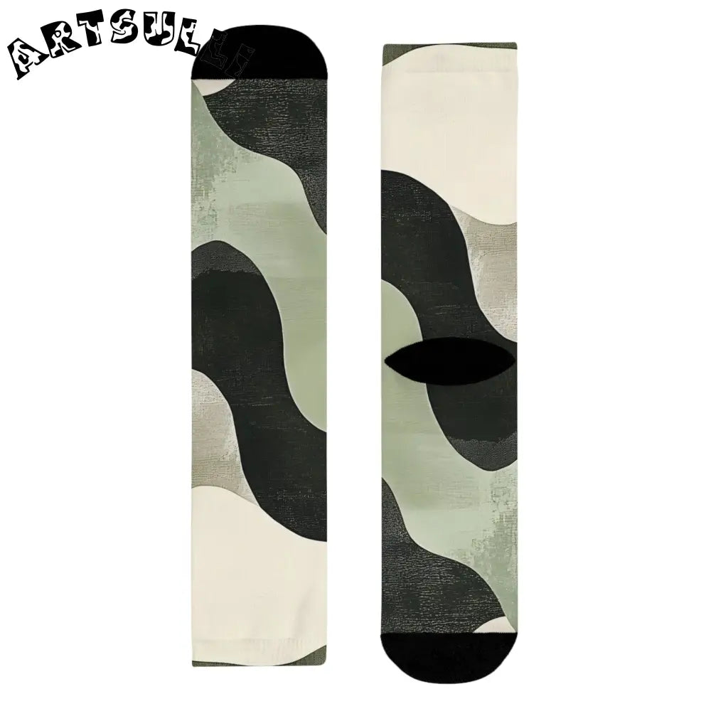 JAKKOUTTHEBXX Abstract Black and Sage Green Sublimation Crew Socks