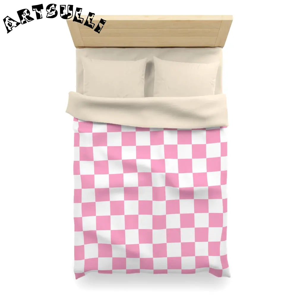 JAKKOUTTHEBXX Checkerboard Hot Pink and White Microfiber Duvet Cover