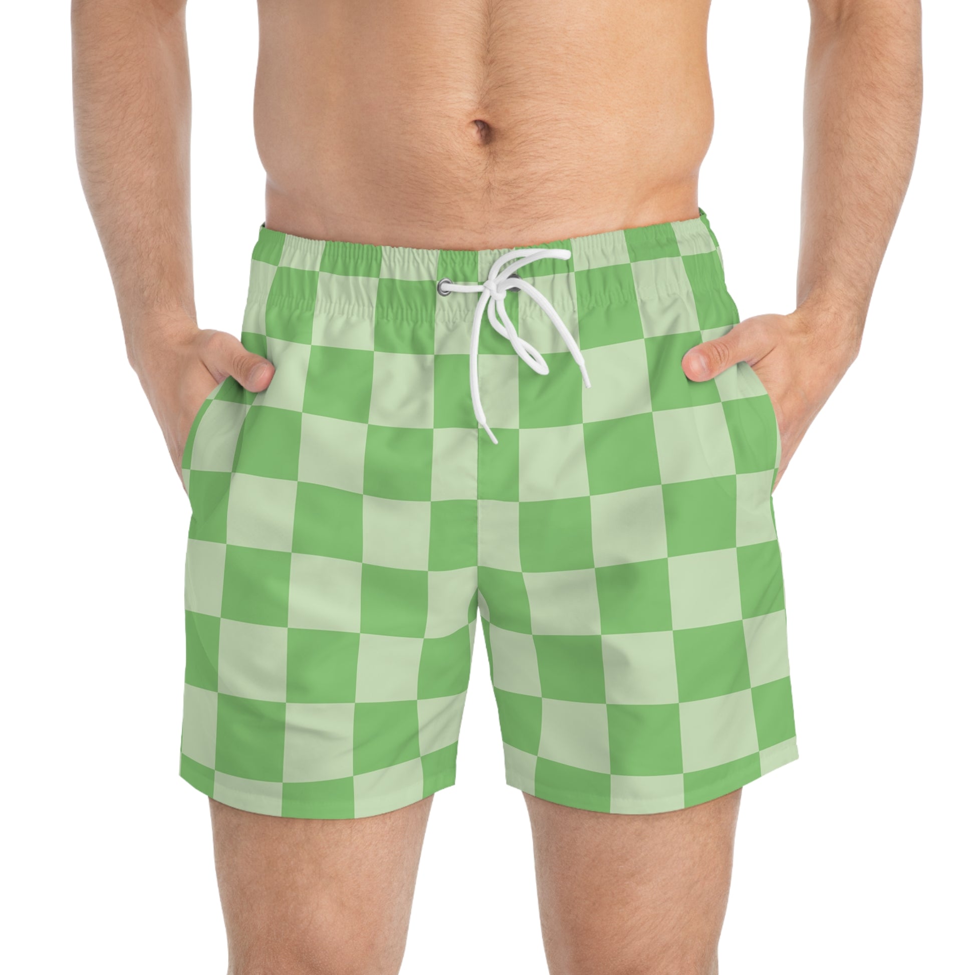 Checkerboard Green Swim Trunks (AOP), Artsulli - Art is Long, Life is Short, All Over Prints, , , , , , , 