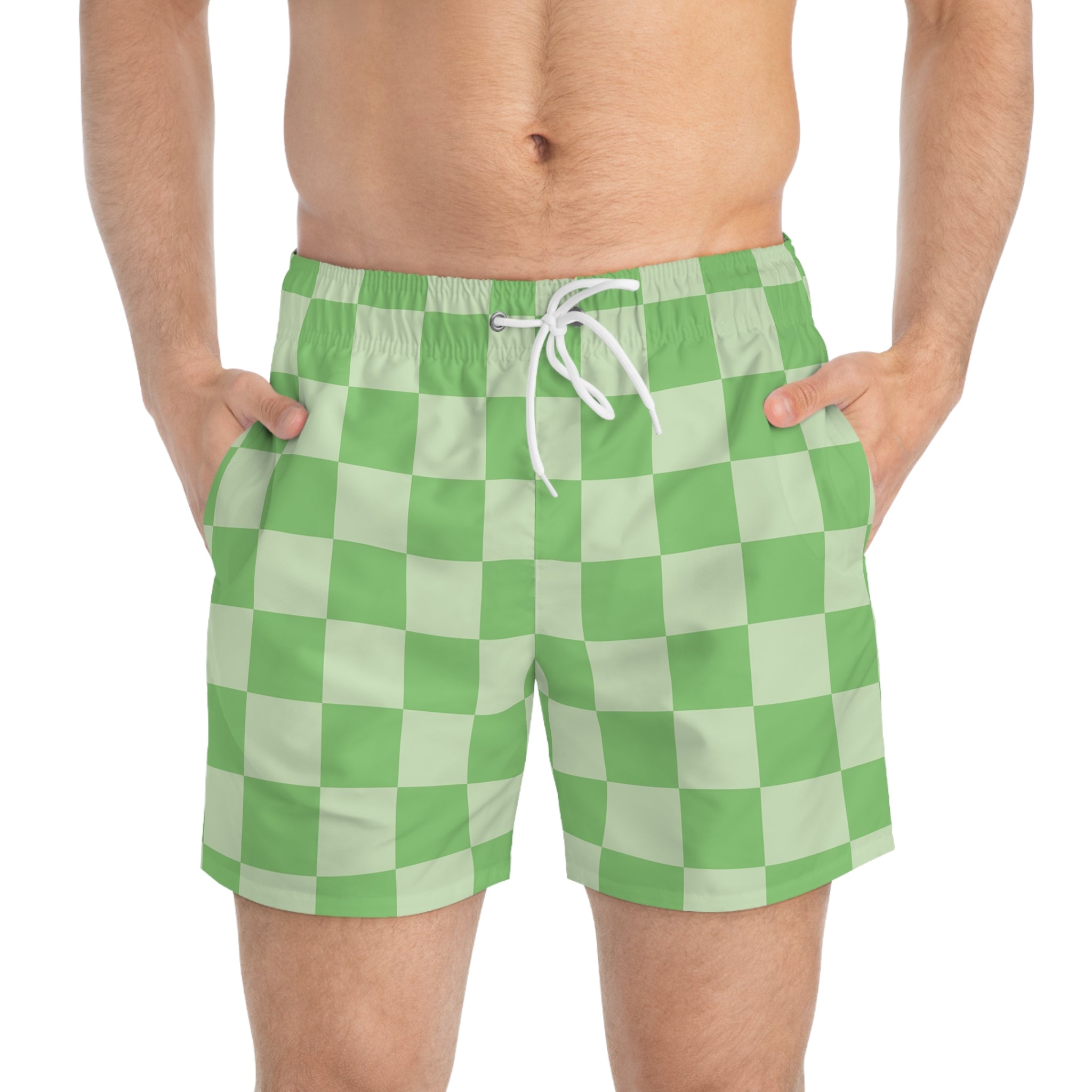 Checkerboard Green Swim Trunks (AOP), Artsulli - Art is Long, Life is Short, All Over Prints, , , , , , , 