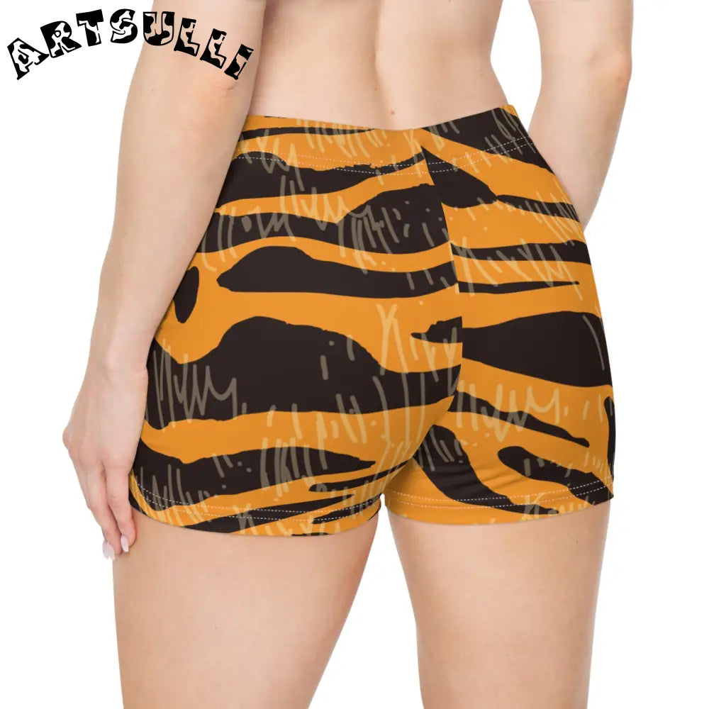 JAKKOUTTHEBXX Tiger Scratches Orange & Black Women’s Shorts (AOP)