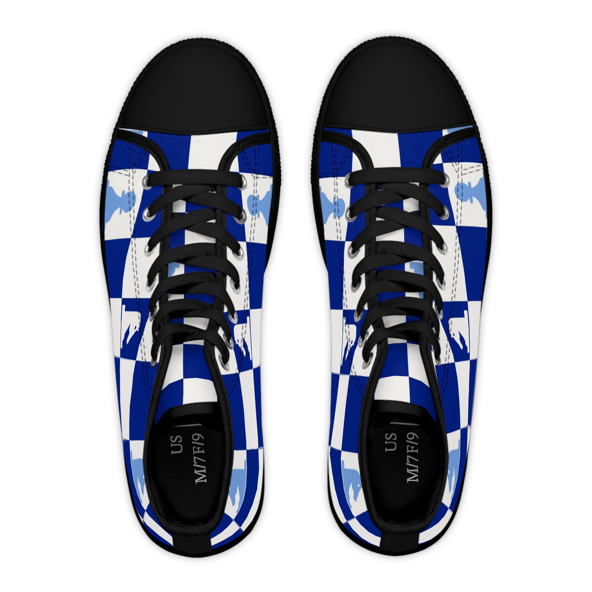 Chessboard Navy Blue Women's High Top Sneakers, Artsulli - Art is Long, Life is Short, Shoes, , , , , , , 