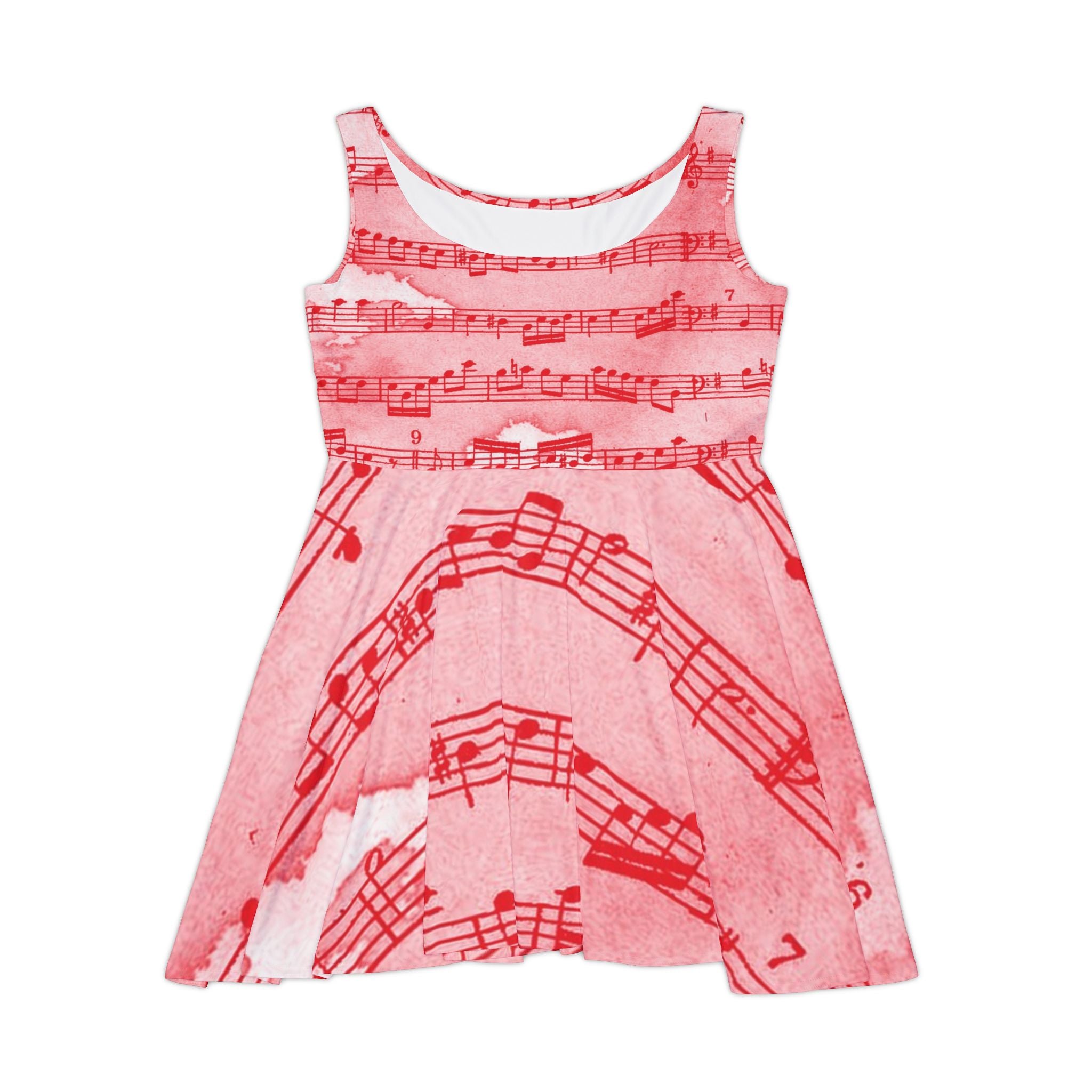 Drip Spill Type Beat Sheet Music Red Women's Skater Dress (AOP), Artsulli - Art is Long, Life is Short, All Over Prints, Size, XS, , , , , 32586322563499091470