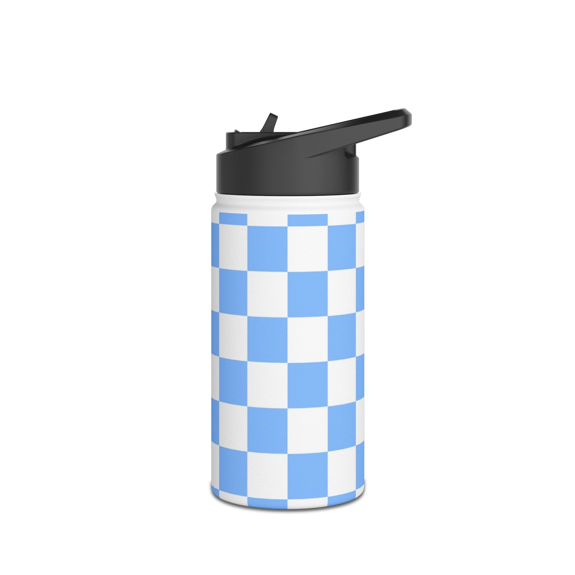 Checkerboard White and Light Blue Stainless Steel Water Bottle, Standard Lid, Artsulli - Art is Long, Life is Short, Mug, , , , , , , 