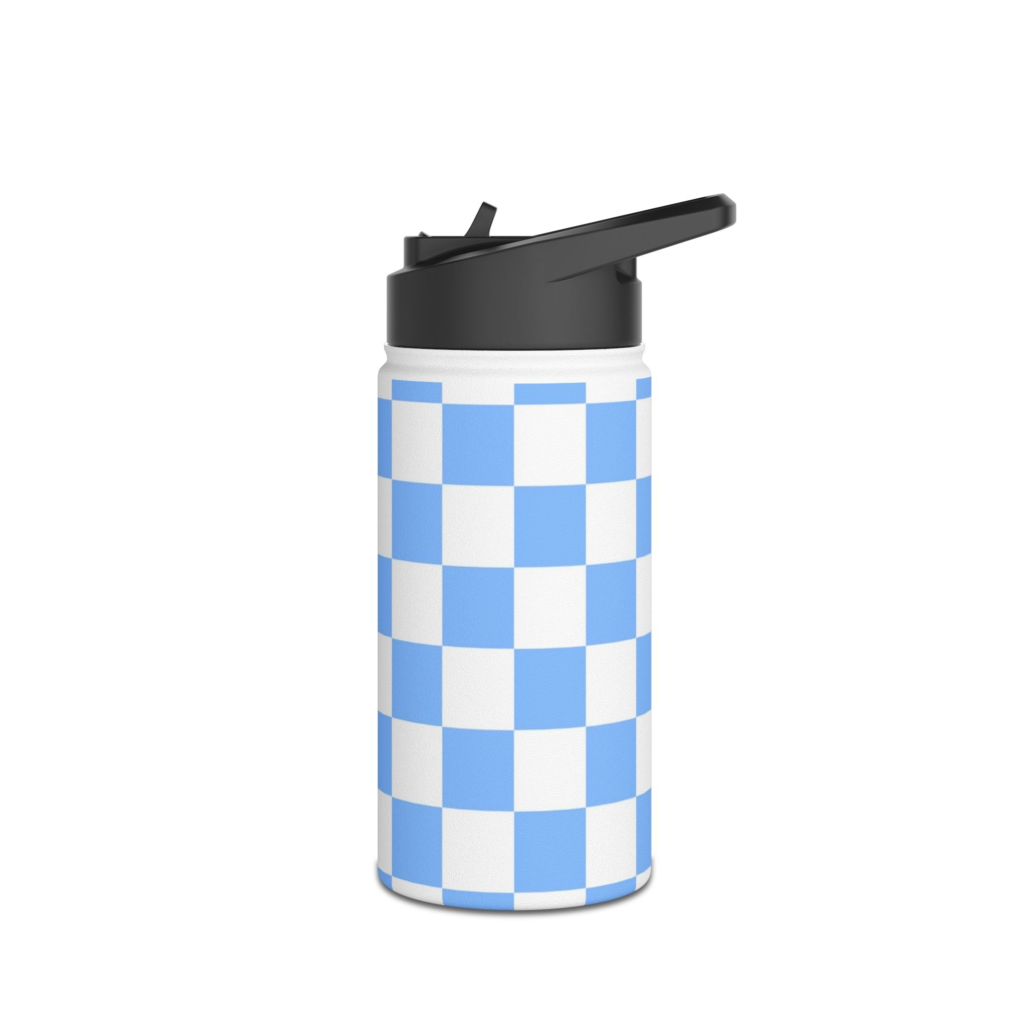 Checkerboard White and Light Blue Stainless Steel Water Bottle, Standard Lid, Artsulli - Art is Long, Life is Short, Mug, , , , , , , 